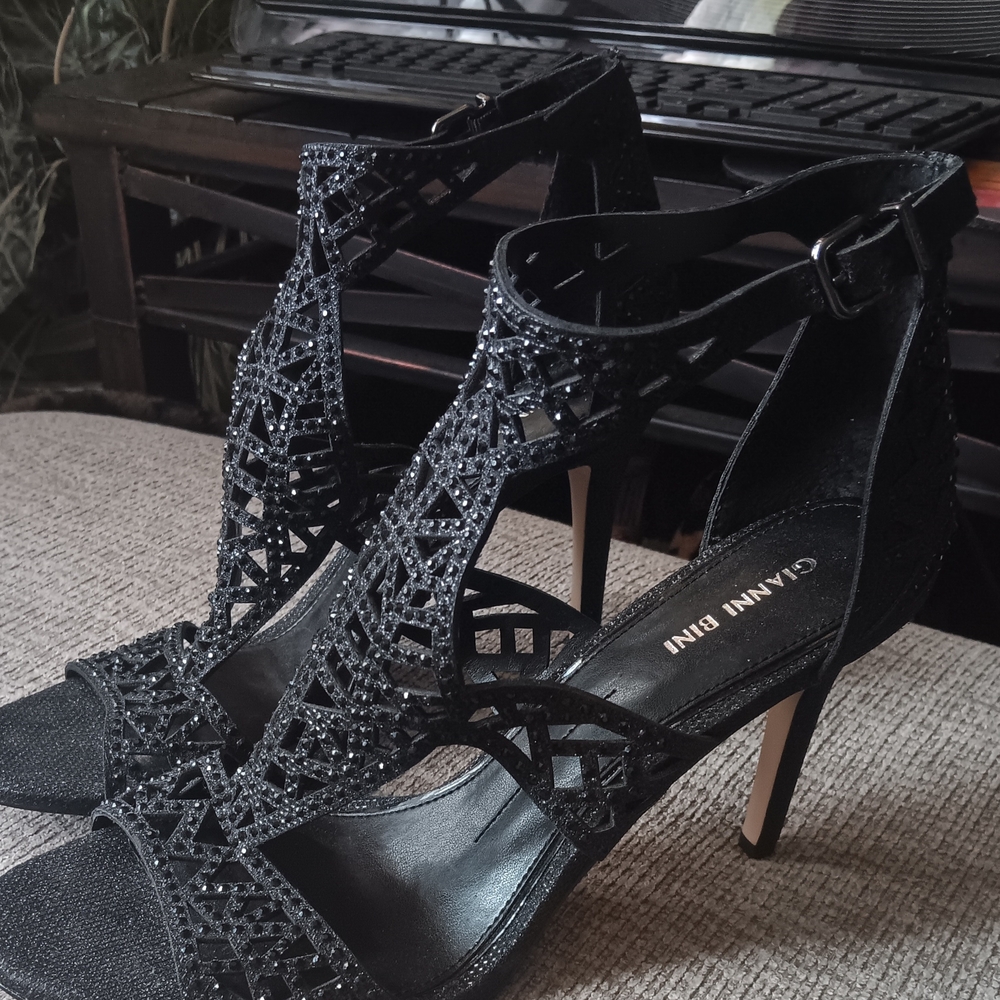 Gianni Bini Glittery Black Strappy Heels